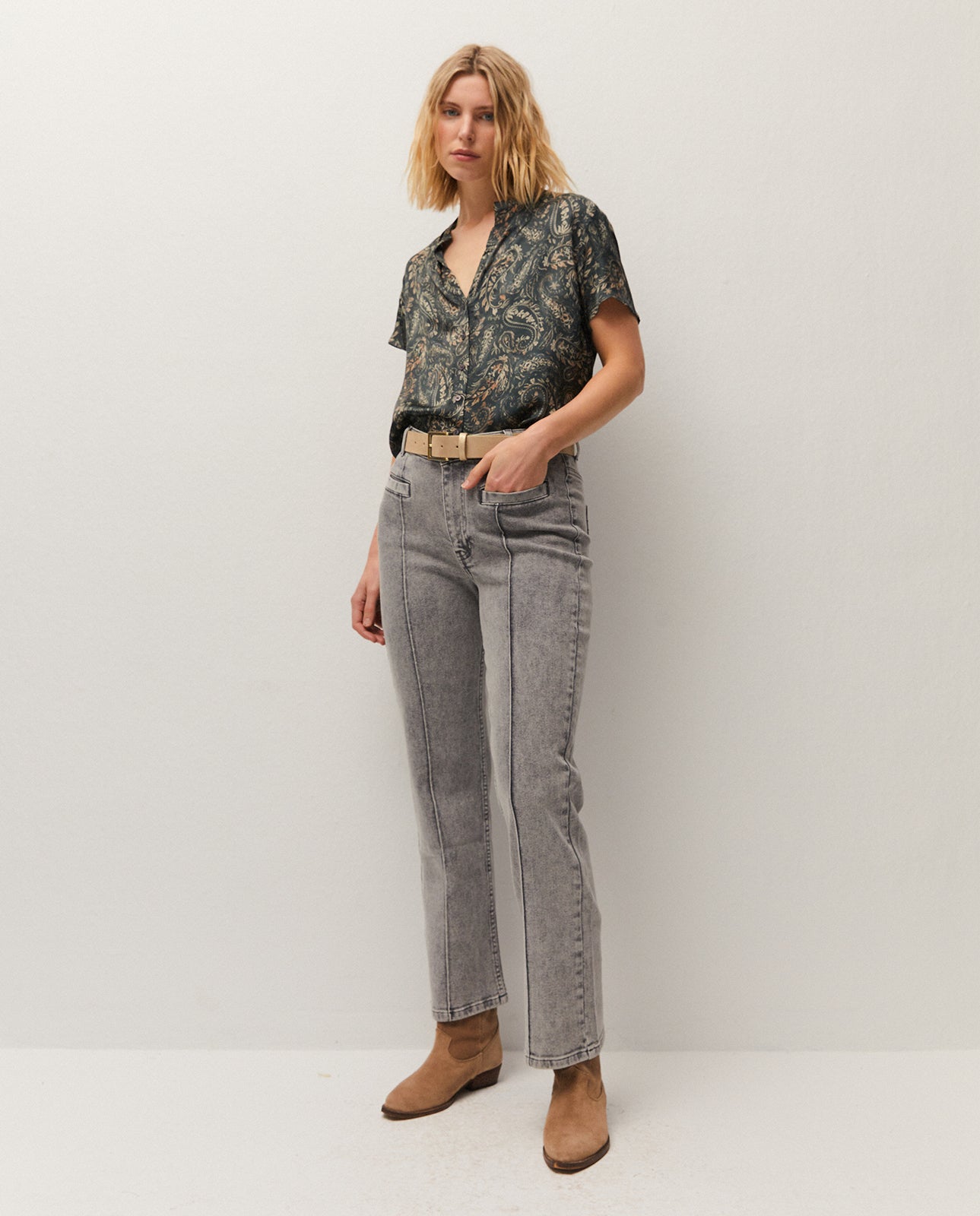 Chemise imprimée à col mandarin