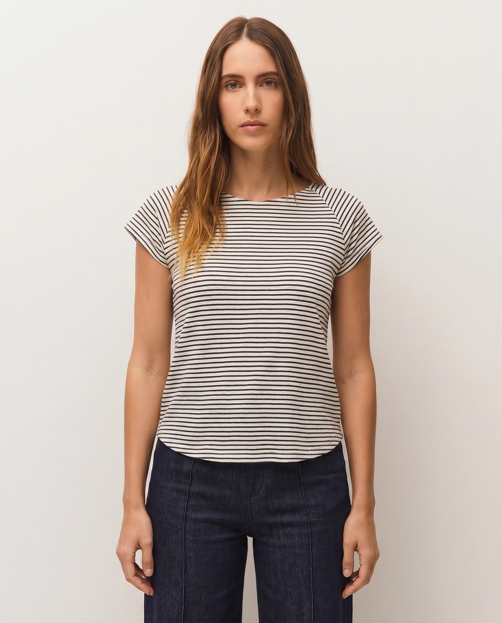 Camiseta manga renglant efecto evasé