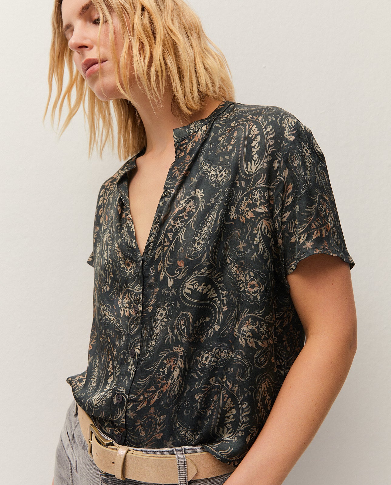Chemise imprimée à col mandarin