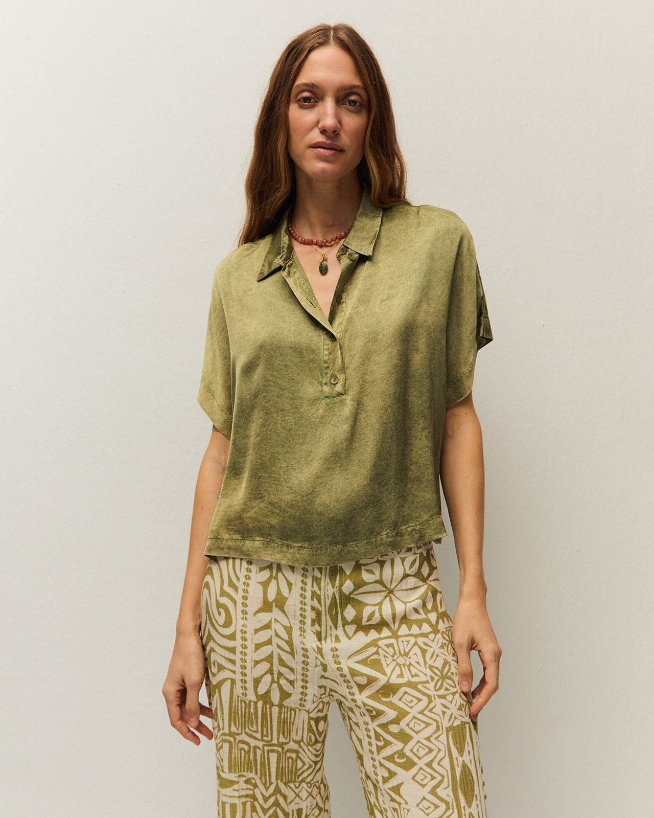 Satin shirt with corrosive effect