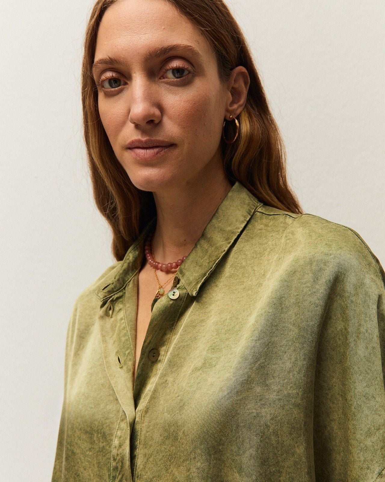 Satin shirt with corrosive effect