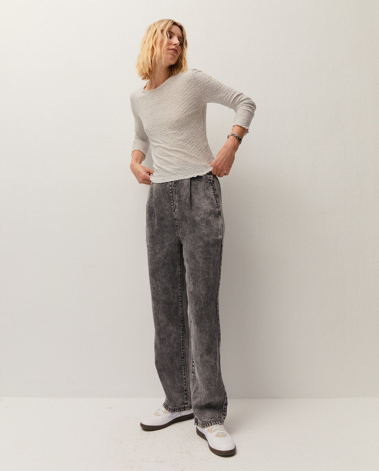 textured open-front t-shirt