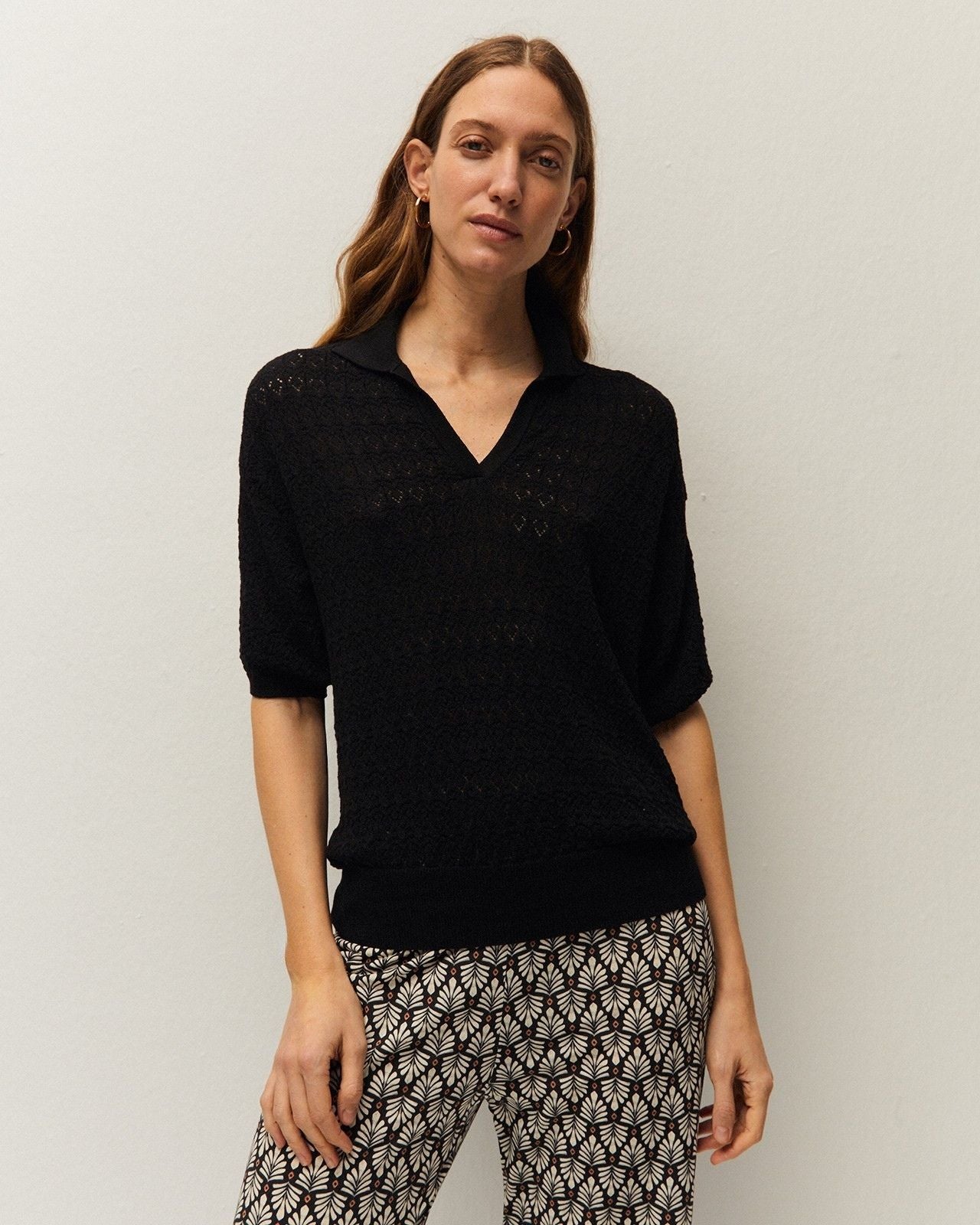 Openwork polo neck jumper