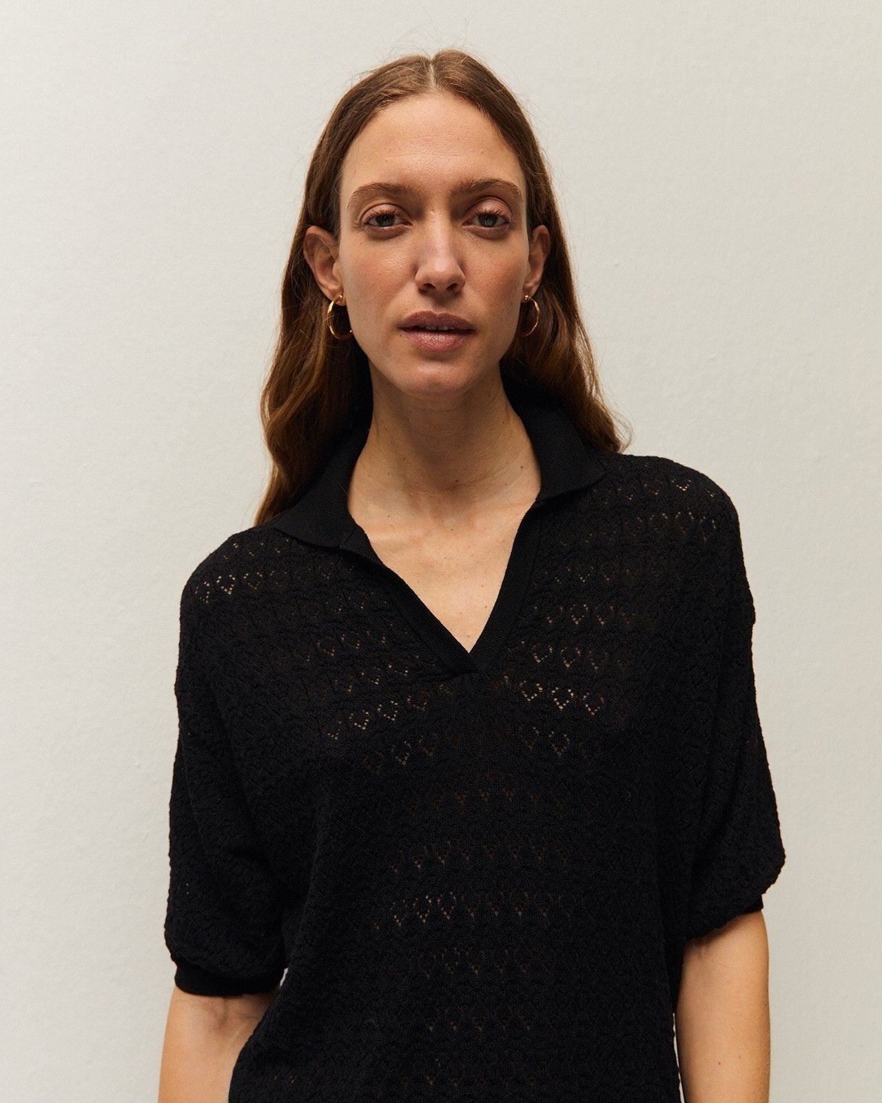 Openwork polo neck jumper